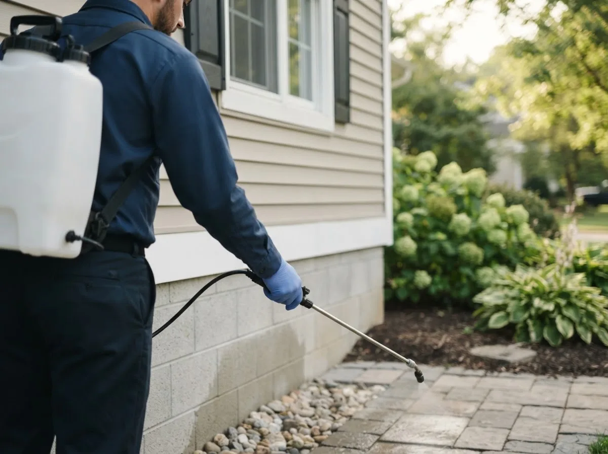 Pest control technician inspecting a home in Corunna, IN
